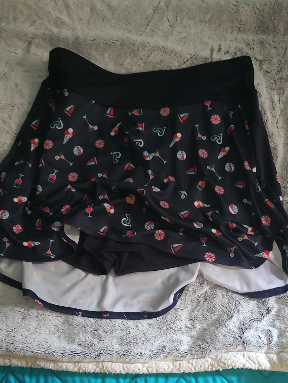 PGA Tour Golf Navy Skater Skirt with Red & Teal Beach Print